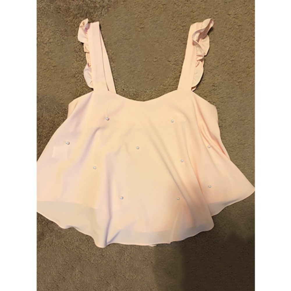 Pink Ruffle Tank Top with Pearls